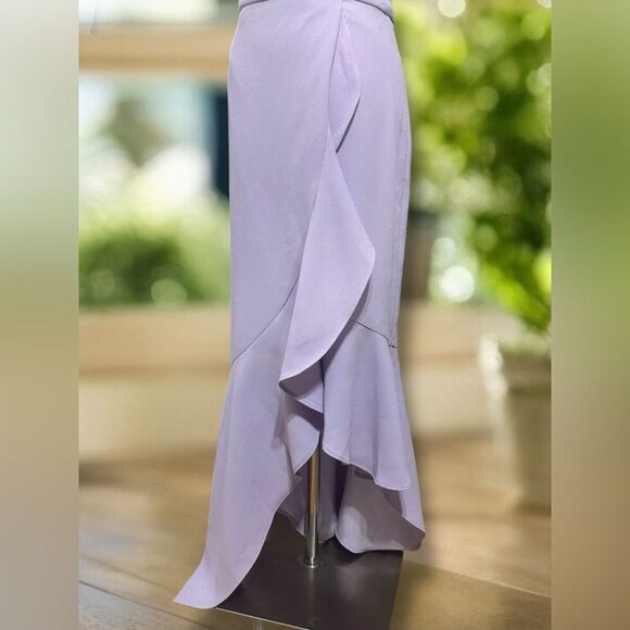 NWT XSCAPE Midi Maxi Scuba Crepe Asymmetric Flounce Dress Size 6 - Picture 9 of 13